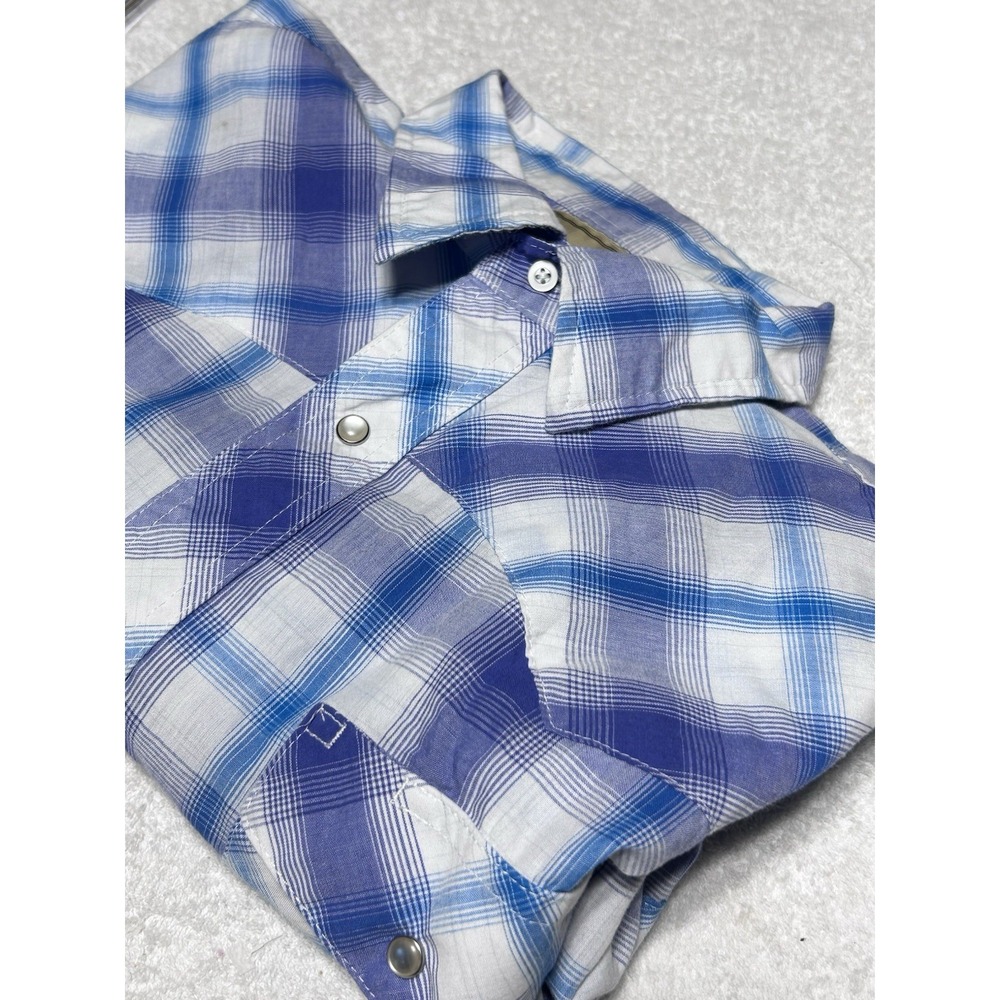 Wrangler Pearl Snap Shirt Mens XL/TG Blue Purple Plaid Western Cowboy Wear VTG